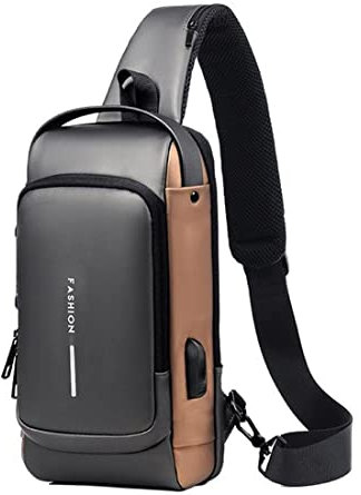 HIDRUO Anti Theft Sling Bag, Usb Charging Sport Sling Anti-theft Shoulder Bag, for 7.9'' Ipad Mini Crossbody Chest Daypack (Grey & Brown)
