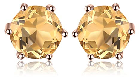 JewelryPalace Rundschliff 0.9ct Echt Citrin Ohrstecker Silber 925 Damen, Gelber Naturstein Schmuck Set, Ohrringe Silber Edelstein Mädchen, Ohrstecker Silber Klein mit Stein Frauen Geschenk Rosegold