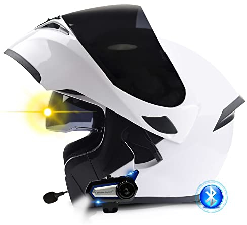 Bluetooth Motorradhelm, Modularer Klapphelm mit Doppelter Sonnenblende, Unisex Integralhelm ECE Zulassung, Scooter Motocross für Erwachsene Männer Frauen, 55-64cm
