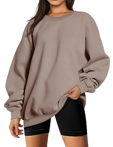 Timuspo Damen Lässiges Langarm-Sweatshirt Oversized Rundhalsausschnitt Tops Winter Pullover Herbst Mode Outfits 2023 Y2k Kleidung, Hellbraun, L