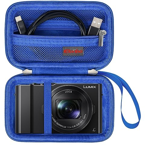 Elonbo Carrying Case for Panasonic Lumix DC-TZ99/ LX10/ LX100/ ZS60/ ZS70/ ZS80/ ZS200/ ZS100 4K Digital Camera, Vlogging Camera Travel Bag Storage Cover, Mesh Pocket fits Battery Charger. Blue