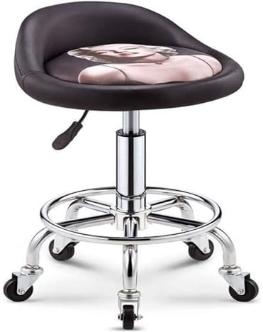 WEITOL Rollhocker, runder Bürostuhl, Schreibtischstuhl, Rollhocker, Hocker auf Rädern, Klavierhocker mit Rollen, Wimpernhocker mit Sitz aus schwarzem PU-Kunstleder, höhenverstellbar 35–50 cm, Gewic