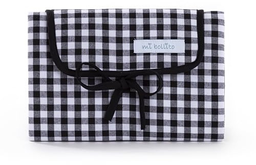 Mi Bollito - Tragbare Wickelunterlage, faltbar, wasserdicht, Vichy-Gewebe, einfach in der Muttertasche zu verstauen, ideal als Geschenk für Neugeborene (schwarz)