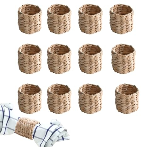 12 Piezas Servilleteros Hechos a Mano, Anillos de Servilletas Tejidos, Anillos de Servilletas Naturales, Servilletero en Aro para Decoración de Mesa, Hogar Diario, Festivales, Fiestas