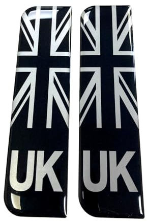 Domed Union Jack UK Silver/Black Number Plate Stickers - 29mm - GLOSS DOMED GEL