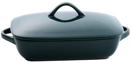 Teglia da forno con manici, profonda per lasagne, per forno, casseruola in ceramica con coperchio per cena, banchetti e feste (verde scuro (0,52 litri))