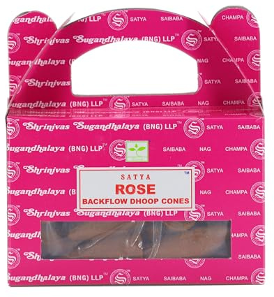 Rückfluss Räucherkegel für den Wasserfall Effekt, 24 handgerollte Kegel aus Indien für Entspannung und Meditation, auch im 3er Set (Rose)