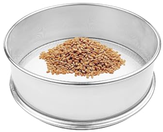 NAKUL Colino per farina in metallo, colino fine, colino rotondo, argento per cuocere, zucchero a velo, cacao, cereali, fagioli, diametro 20 cm (rete 0,074 mm)