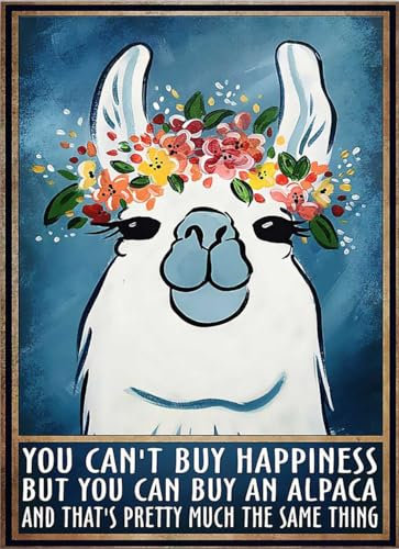 Alpaka Retro Blechschild You Can't Buy Happiness But You Can Buy An Alpaka Flowers Happy Lustiges Blechschild Home Kitchen Bar Cafe Club 20,3 x 30,5 cm