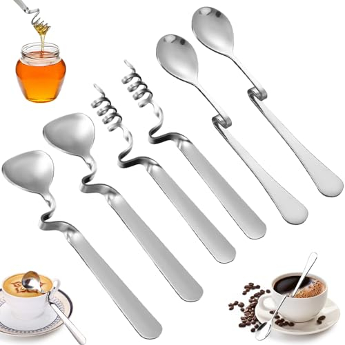 Marmeladenlöffel, 6 Stück, Honiglöffel, Honiglöffel Edelstahl, Honigspender, hängender Marmeladenlöffel, spiralförmiger Honiglöffel, geeignet für Marmeladenjoghurt