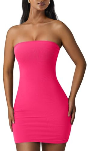 XXTAXN Mini robe moulante sexy sans manches pour femme, rose fluo, Taille XL