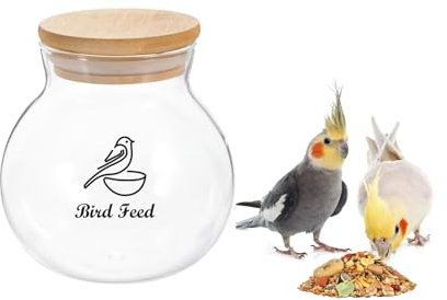 Ctomche Bird Seed Container,Glass Bird Seed Storage Container Jar 1.8 L,Airtight Bird Food Storage Container with Bamboo Lid,Clear Pet Food Storage Container Bird Seed Canister and Storage Tin