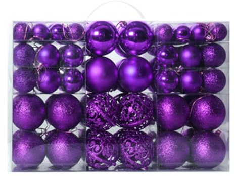 Ragyzity Set di 100 palline di Natale infrangibili, 3/4/6 cm, da appendere, per albero di Natale, decorazioni per la casa (viola)