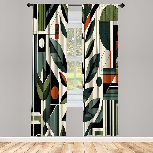 ABAKUHAUS Vorhänge 2er-Pack, Abstraktes Design von futuristischem Boho Dschungel und geometrischen Blättern, Vorhang für Wohnzimmer Schlafzimmer, 4 Stück 75 cm x 225 cm,Blasser Rosedagrün Grau