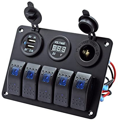 KONTONTY 1pezzi Pannello Interruttori Barca Vie Con Voltmeter Digitale Doppia Porta Usb Led Notturno e Interruttore Circuito Per Veicoli e Imbarcazioni