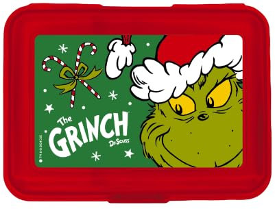 United Labels Grinch Brotdose mit Fächern 1200 ml, Rot, Lunchbox für Kinder und Erwachsene, Brotbox mit Trennwand, Butterbrotdose
