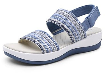 DREAM PAIRS Sandali da Trekking Donna Sandali Piatti Comodi Leggero con Zeppa Bassa e Plantare Morbido per Interni e Esterni,Size 39,Blu,DWUMFS2522