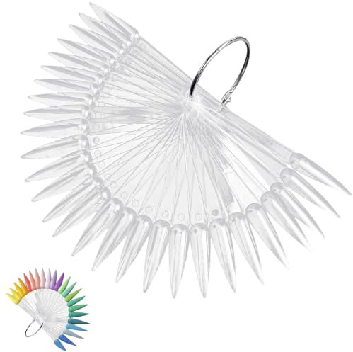Nail Colour Display Tips Clear 50 Pcs, Nail Swatches Sticks Stiletto Nails Art Tips Practice Sticks | Practice Sticks with Metal Ring | Fan-shaped Nail Samples Sticks for Nails Art Design, Practice