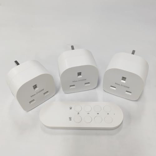 SURNICE Remote Control Plug Socket, 13A/3120W Wireless Plug Remotes Switch, 80m/260Ft Operating Range, 3 Pack Sockets and 1 Remote