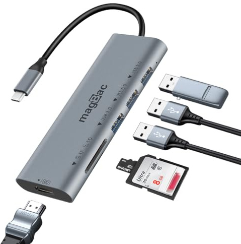 MagBac USB C Docking Station 6-in-1 USB C Hub with 4K HDMI | 3 USB A 3.0 5Gbps, SD/TF Card Reader Slot, Aluminum Laptop Docking Station for MacBook, iPad, Dell, HP, Lenovo ASUS Laptops