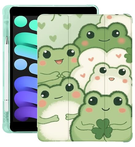 BlHMCASE Kawaii Cute Frog für iPad Pro 13 Zoll Hülle M4 2024 (7th Generation) mit Stifthalter, Auto Sleep/Wake, Grünes Leder Weiche TPU Rückseite Cover