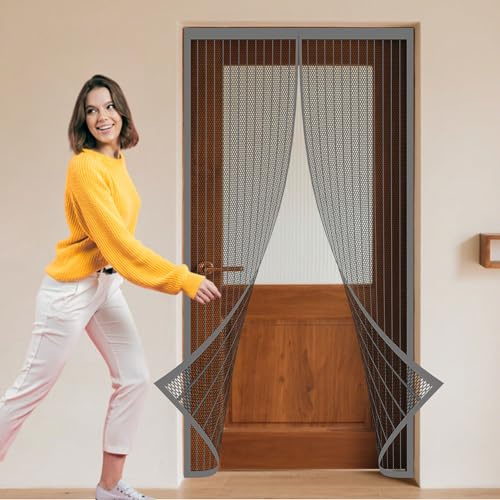 Moustiquaire Porte Fenetre 136 x 204 cm Mailles Ultra Fines Rideau Porte Anti Insectes pour Exterieur, Balcon, Camping Car, Terrasse, Gris