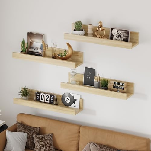 AVC Designs Floating Shelves, 60cm Shelves for wall, Wood Wall Shelves, Wooden Shelves for Bathroom, Bedroom, Office, Living Room, Kitchen, etc (4, Oak)