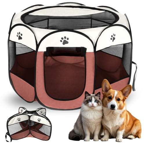 FARYODI Parc pliable pour chiots, boîte pour chien, 74x74x43 cm Parc pour animaux pour chats, enclos pour petits animaux pour la maison, parc pour chiens, chats, lapins, intérieur, extérieur (Marron)