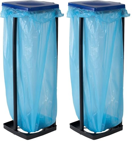 axentia Müllsackständer mit Deckel, Ständer für Müllsäcke bis 120 Liter und gelbe Säcke, Müllbeutelhalter höhenverstellbar, Kunststoff, Rot/Blau, 1 - Pack (Packung mit 2)