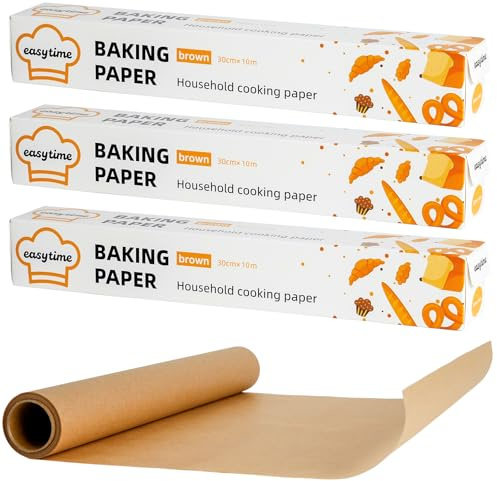Baking Paper Roll 3 Pack, 30 cm x 10 m, Greaseproof Non-Stick | Parchment Paper for Baking with Cutter, Oil-Proof and Heat-Resistant for Cooking, Grilling, Steaming and Air Frying
