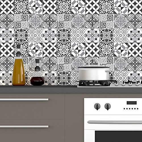 Ambiance Sticker Adhésifs Carrelages Autocollant Élégants Nuance de Gris Carreaux de Ciment Carrelage Sticker Mural Salle de Bain et Cuisine | 60 Pièces de 20 x 20 cm