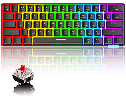 60% Mechanische Tastatur Kabelgebunden/kabellos Bluetooth 5.0 Dual-Mode-Tastatur 61-Tasten RGB Rainbow LED Hintergrundbeleuchtung USB Typ-C Gaming-Tastatur Anti-Ghosting-Tasten(Schwarz/Rot-Schalter)
