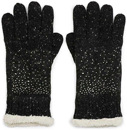 styleBREAKER warme Handschuhe mit Strass und Fleece, Winter Strickhandschuhe, Damen 09010010, Farbe:Schwarz meliert (One Size)