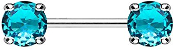 beyoutifulthings Brustwarzen-Piercing 2 Grosse RUNDE ZIRKONIA Brust-Piercing Nippel-Piercing Edelstahl Silber Aqua Stab 1,6mm 14mm