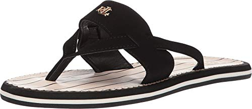Lauren Ralph Lauren Damen Rosalind Sandale, Schwarzes Nubuk PU, 41.5 EU