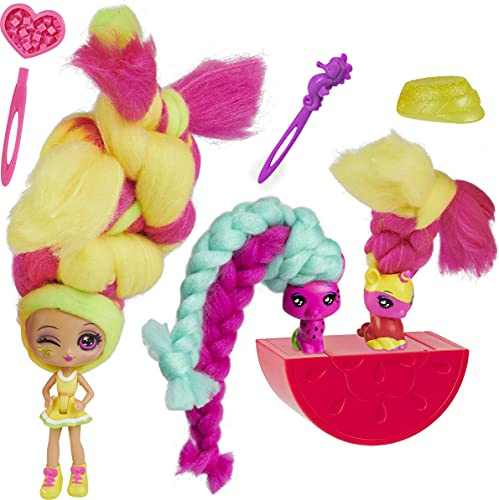 Candylocks, 3-Pack, Lemon Lou Twist 7.5-cm Scented Collectible Surprise Doll and 2 Pets with Accessories