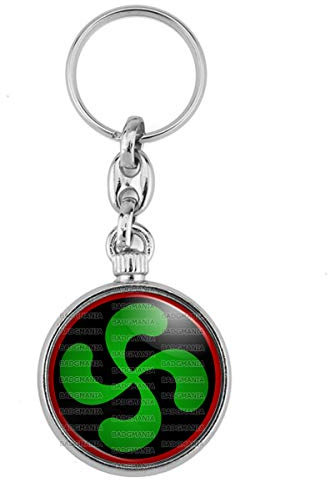 Badgmania Porte Clés Métal 2 faces Croix Basque Verte fond Noir Rouge Pays Basque Euskadi Euskara Symbole 64 Biarritz Logo 33mm