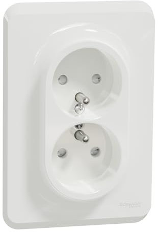 Unica - Enchufe doble 2P + T para caja 1P - FR - Tornillos - Blanco - Meca + placa