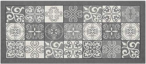 HomeLife Tapis Cuisine Devant Evier Lavable Fabriqué en Italie | Tapis Couloir, Cuisine Long Antitache, Tapis de Cuisine Antidérapant et Lavable | Tapis de Passage (55X140 Carreau Gris)