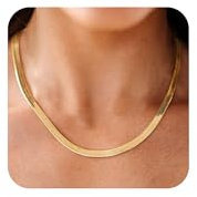 CHESKY Collana a catena a serpente placcata in oro/argento 14 carati, a spina di pesce, collana girocollo in oro, per donne e ragazze, idea regalo, gioielli da 1,5/3/5 mm (largh.), Placcato oro,