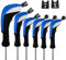 Andux Golfschlägerhauben für Golfschläger mit langem Hals (3 Hybrid + 3 Hölzer) (Schwarz/Blau), 6 Stück