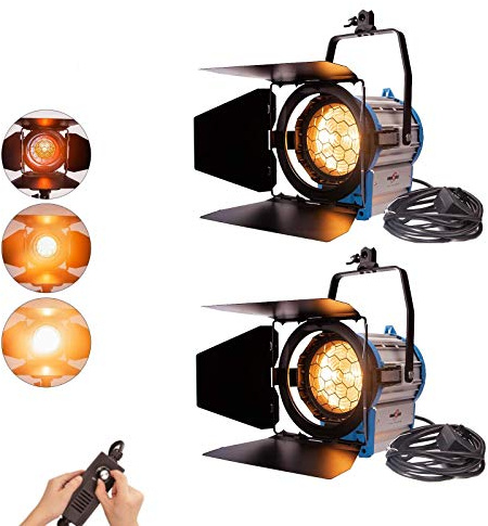 2 x Estudio Fotográfico Video Fresnel 1000W Tungsteno Iluminación Continua Mandarina Dimmer con Bombilla Halógena