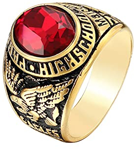 HIJONES Herren Edelstahl High School Class Ring mit fliegendem Adler Roter Edelstein Größe 62