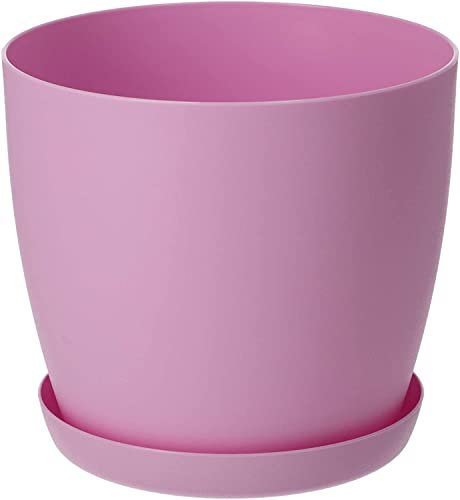 B2C Flower Pots 6 Colours 8 sizes Matt Plastic Plant Pots Planter + Saucer Tray Deco (Pink Matt, 12 cm)