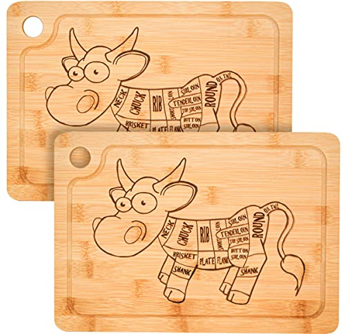 DuneDesign Set di 2 Taglieri per Bistecca - Legno di bambù Massiccio - 33x23x2cm Scanalatura per Succo