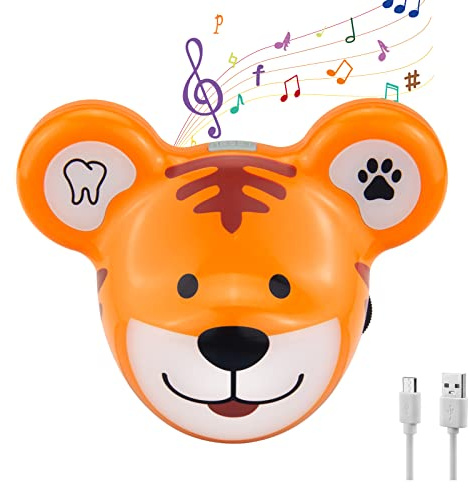 HONWELL Musik Timer, Wiederaufladbare Zahnputz Timer mit LED Farblicht, LED Zahnputzuhr Kinder 12 Songs, Händewasch zur hygienischen Reinigung der Hände Zähne für Kinder, Tiger