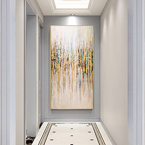 WunM Studio CE 100 % Ölgemälde, moderner Eingangshalle, abstrakter Korridor, Blattgold, Abstraktion, hängendes Gemälde, Wohnzimmer, moderne Textur, riesige, professionelle Kunst, Wanddekoration,