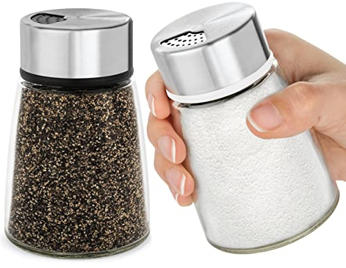 Set di saliera e pepiera con fori regolabili – dispenser di spezie in acciaio inox – perfetto per sale da tavola, pepe bianco e nero