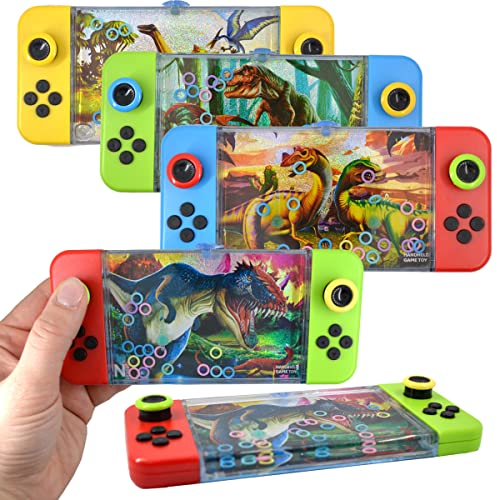 LG-Imports Geduldsspiel Wasser Dinosaurier Glitzer Dino Ringe Kinder 3 Stück Wasserflipper Handheld Bunt 17cm Mitgebsel