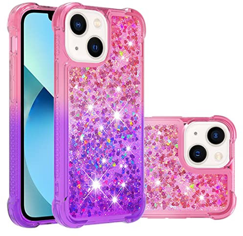 IMEIKONST Compatible with iPhone 13 Mini Glitter Case, Liquid Sparkle Quicksand Transparent Sequin Slim Girls Soft TPU Bumper Silicone Shockproof Cover for iPhone 13 Mini. Pink Purple YB